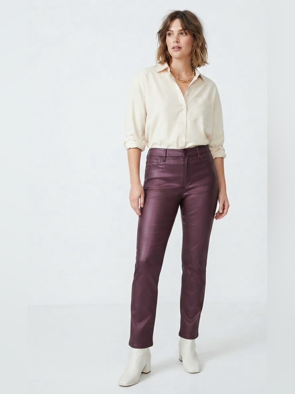 Edgely by Maurices $65 W17-19” I25”Plum Coated High Rise Slim Straight Pants 16S